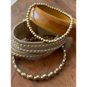 Women's Bracelet Set of 4‎ Bangle Beed Other Brown and Gold Tone